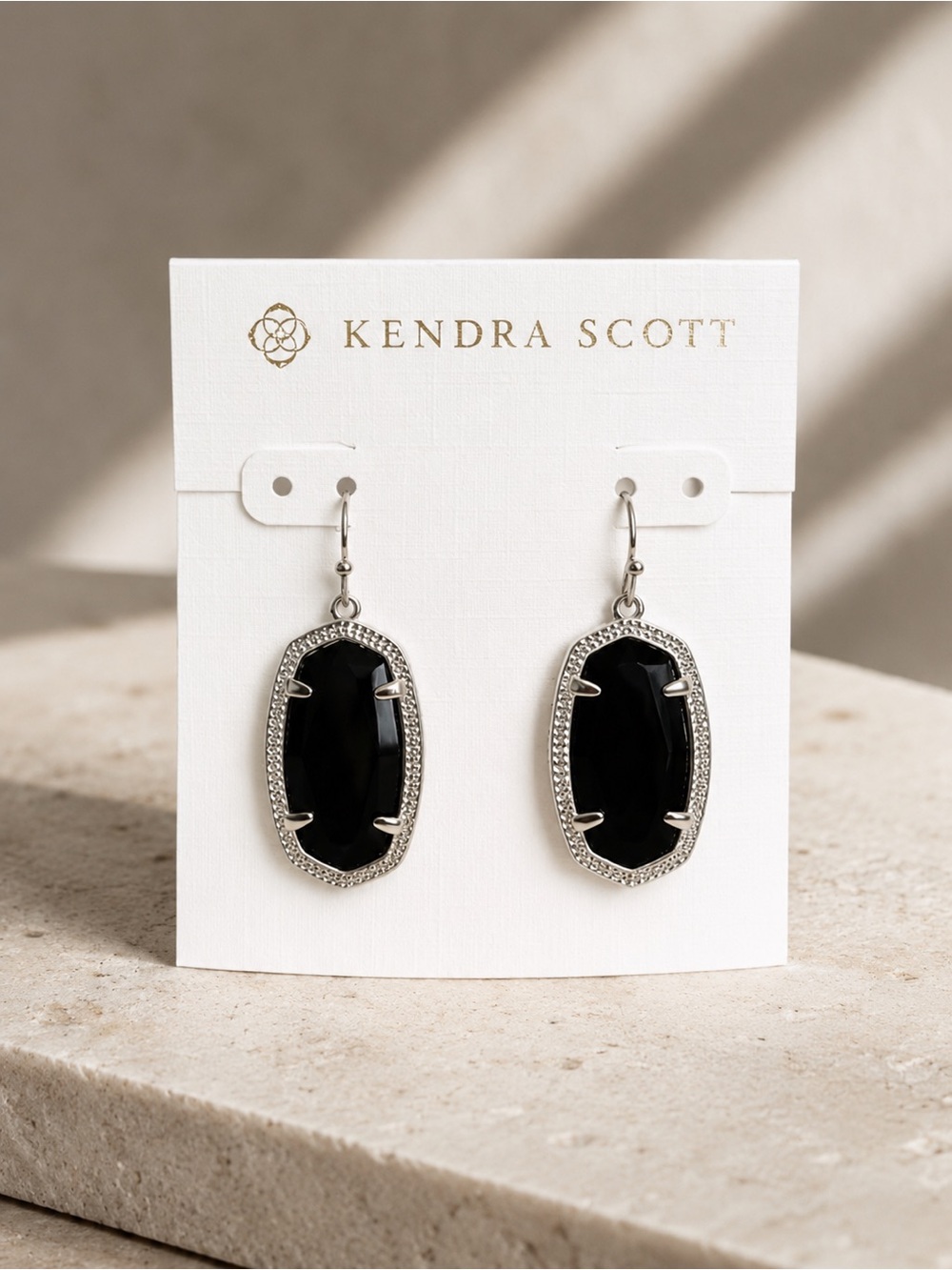 New Kendra Scott Lee Silver Drop Earrings – Black New On Card